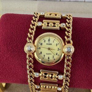 Vintage Visage Watch Chain Link Bracelet with Crystal Accents